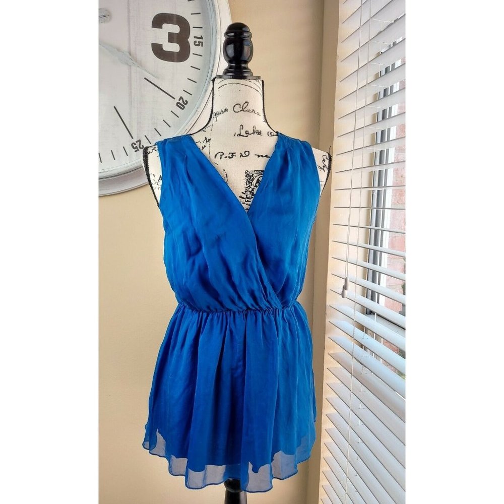 Hallhuber 100% Silk Blue Blouse Top lined Sz XS